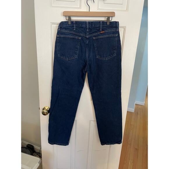 Rustler Mens Jeans 34/30 All Cotton Dark Wash Blue Denim Straight Deep Pockets - Picture 2 of 9